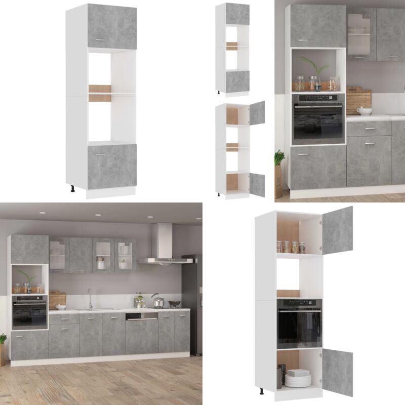 Armoire à micro-ondes Gris béton 60x57x207 cm Bois d'ingénierie - Armoire à Micro-ondes - Meuble De Cuisine - Rangement Cuisine - Armoire Gris