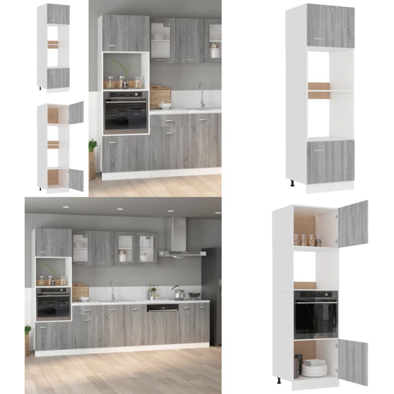 Armoire à micro-ondes Sonoma gris 60x57x207 cm - Armoire à Micro-ondes - Meuble De Cuisine - Rangement Cuisine - Bois D'ingénierie - Armoire Grise