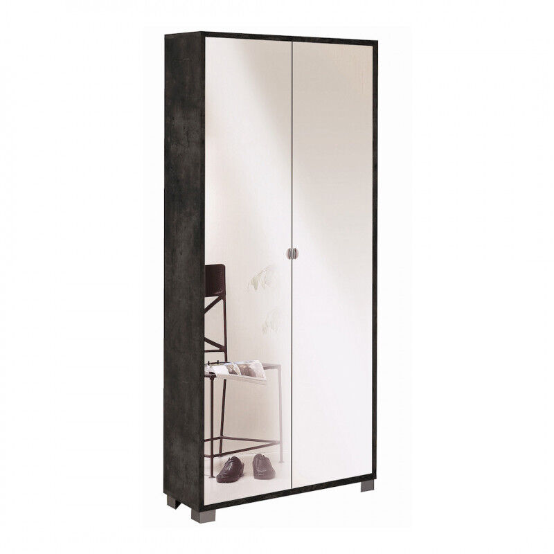 Armoire à miroir 2 portes, 83L x 29P x H190 cm, finition noir mat, Sarmog