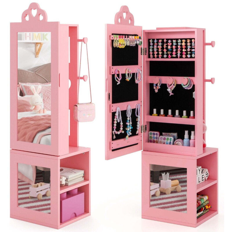 Armoire a miroir 3 en 1 avec miroir pleine longueur et miroir pleine longueur portant a vetements armoire a bijoux pour enfants rose 8830