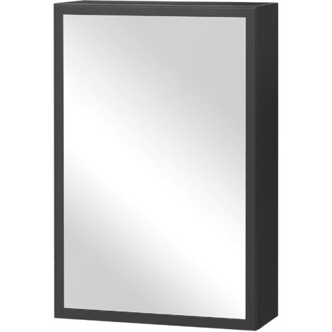 Armoire à miroir, 3 étagères, charnières souples, structure en acier, noire, 40 x 15 x 60 cm