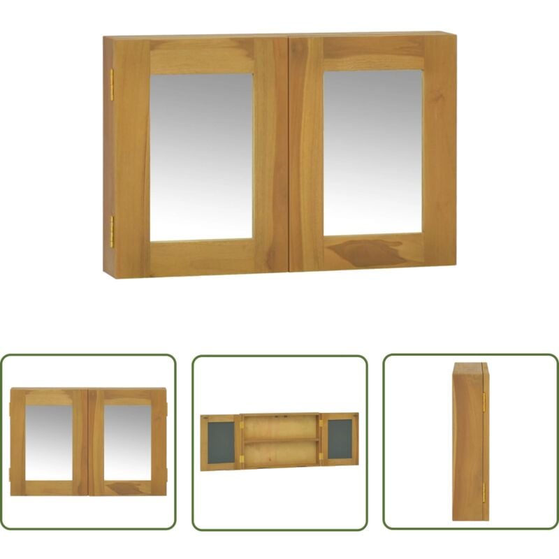 The Living Store Armoire à miroir 60x10x40 cm Bois de teck solide - Meuble Salle Bain - Armoire Miroir - Armoire Rangement - Commode Murale - Étagère