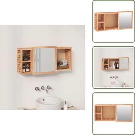 Armoire à miroir 80x17x34 cm Bois massif de noyer - Meuble De Salle De Bain - Armoire De Salle De Bain - Miroir Coulissante - Rangement Salle De Bain - Design Mural