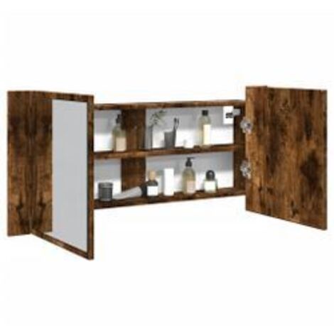 Armoire à miroir à LED de bain chêne fumé 100x12x45
