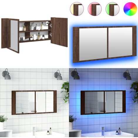 Armoire à miroir à LED de bain chêne marron 100x12x45 cm - Armoire À Miroir - Meuble De Salle De Bain - Éclairage Led - Miroir Lumineux - Rangement Cosmétique - Home & Living