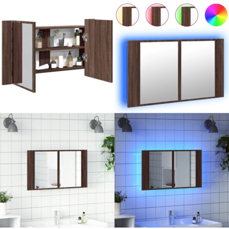 Armoire à miroir à LED de bain chêne marron 80x12x45 cm - Armoire À Miroir - Meuble De Salle De Bain - Éclairage Led - Miroir Lumineux - Rangement Cosmétiques - Home & Living