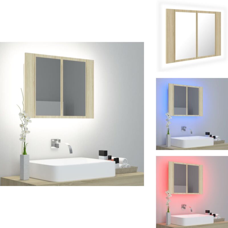 Armoire à miroir à led de bain Chêne sonoma 60x12x45 Acrylique - Armoire De Salle De Bain - Meuble Lavabo - Éclairage Led - Miroir - Rangement Salle