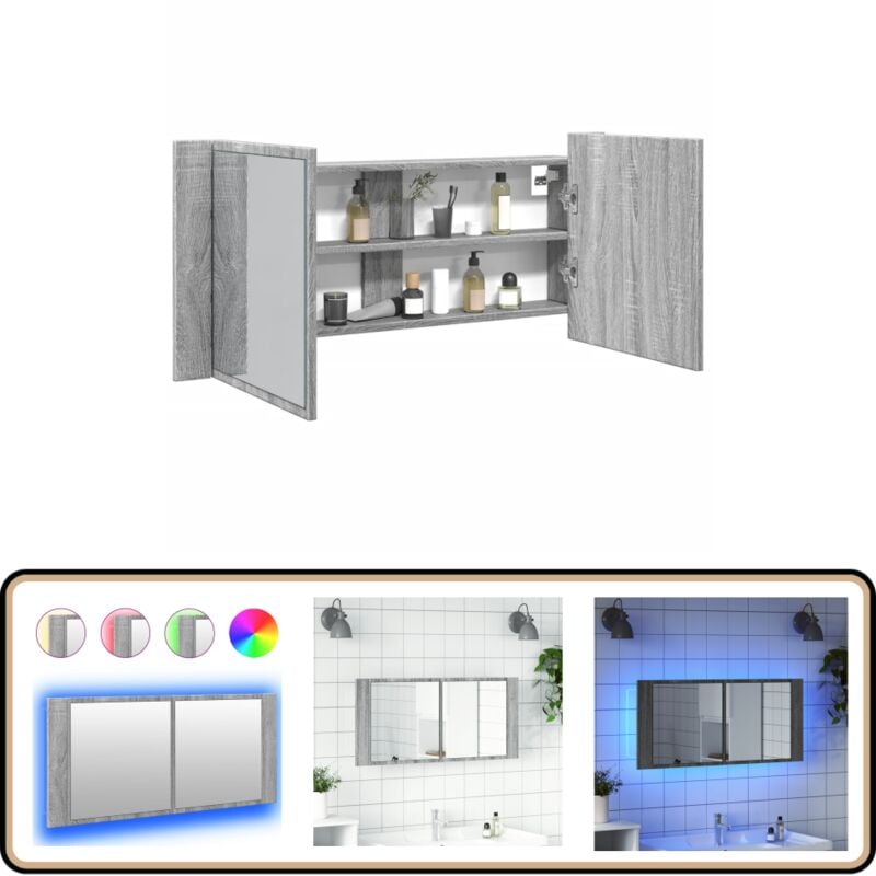 Vidaxl - Armoire à miroir à led de bain gris sonoma 100x12x45 cm - Armoire à Miroir - Meuble De Salle De Bain - Éclairage Led - Miroir Lumineux