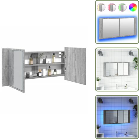 Armoire à miroir à LED de bain gris sonoma 100x12x45 cm - Armoire À Miroir - Meuble De Salle De Bain - Éclairage Led - Miroir Lumineux - Rangement Cosmétique