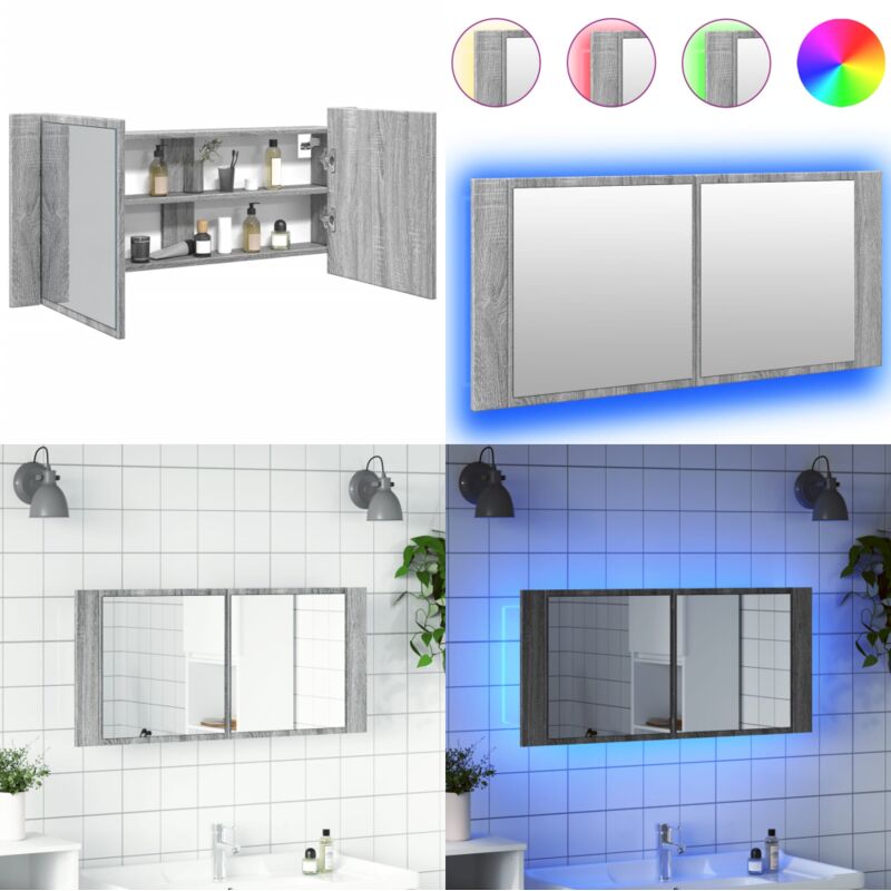 Vidaxl - Armoire à miroir à led de bain gris sonoma 100x12x45 cm - Armoire à Miroir - Meuble De Salle De Bain - Éclairage Led - Miroir Lumineux