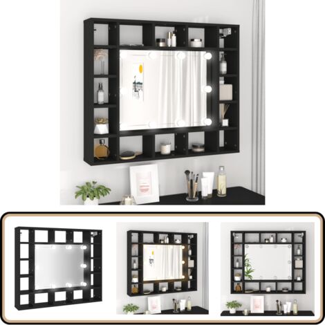 Armoire à miroir à LED noir 91x15x76,5 cm - Armoire À Maquillage - Miroir Led - Meuble De Salle De Bain - Organisation Maquillage - Rangement Cosmétiques