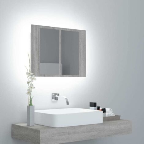 Armoire à miroir Armoire de rangement LED Sonoma gris 60x12x45 cm Bois d'ingénierie 32939