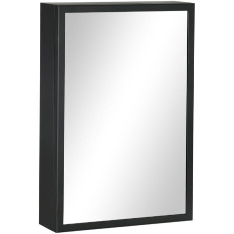 Armoire à miroir, armoire de salle de bain à 3 étages, armoire à médicaments, armoire murale pour chambre, noire, 40 x 12 x 60 cm