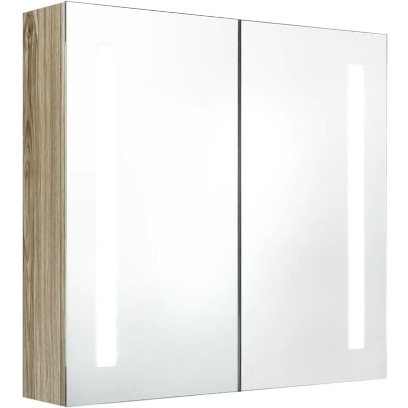Armoire murale à miroir de salle de bain Armoire Toilette Moderne avec miroir LED Chêne 62x14x60 cm -20730
