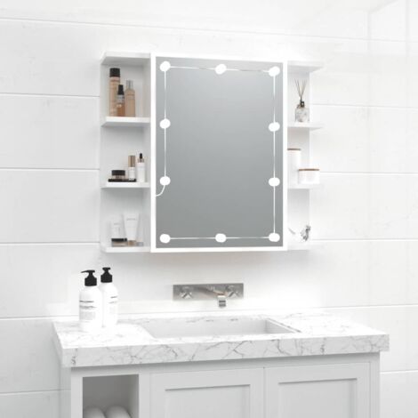 Armoire à miroir Armoire murale de salle de bain - Style Contemporain avec LED Blanc brillant 70x16,5x60 cm BV680078 - BonneVie