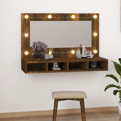 Armoire à miroir Armoire murale de salle de bain - Style Contemporain avec LED Chêne fumé 90x31,5x62 cm BV220967 - BonneVie