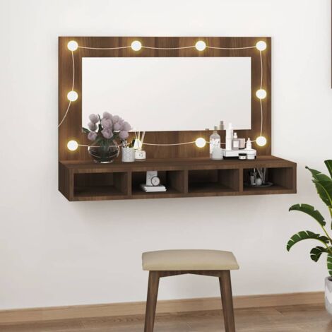 Armoire à miroir Armoire murale de salle de bain - Style Contemporain avec LED Chêne marron 90x31,5x62 cm BV663019 - BonneVie