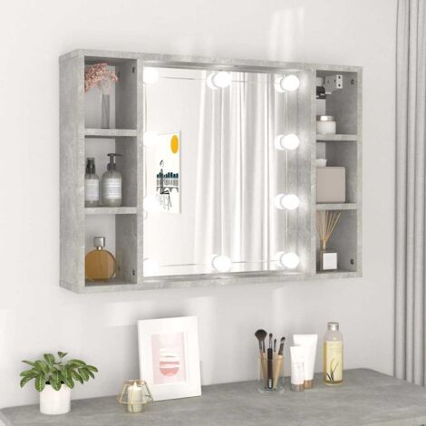 Armoire à miroir Armoire murale de salle de bain - Style Contemporain avec LED Gris béton 76x15x55 cm BV237116 - BonneVie