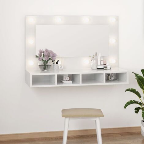 Armoire à miroir avec LED, Armoire de Salle de Bain, Armoire de Rangement Murale Blanc brillant 90x31,5x62 cm HYB65215