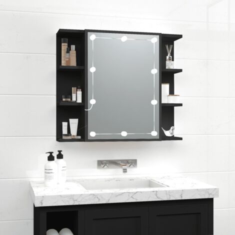 Armoire à miroir avec LED, Armoire de toilette, Armoire murale de salle de bain noir 70x16,5x60 cm pwfn67119 DESIGN IN