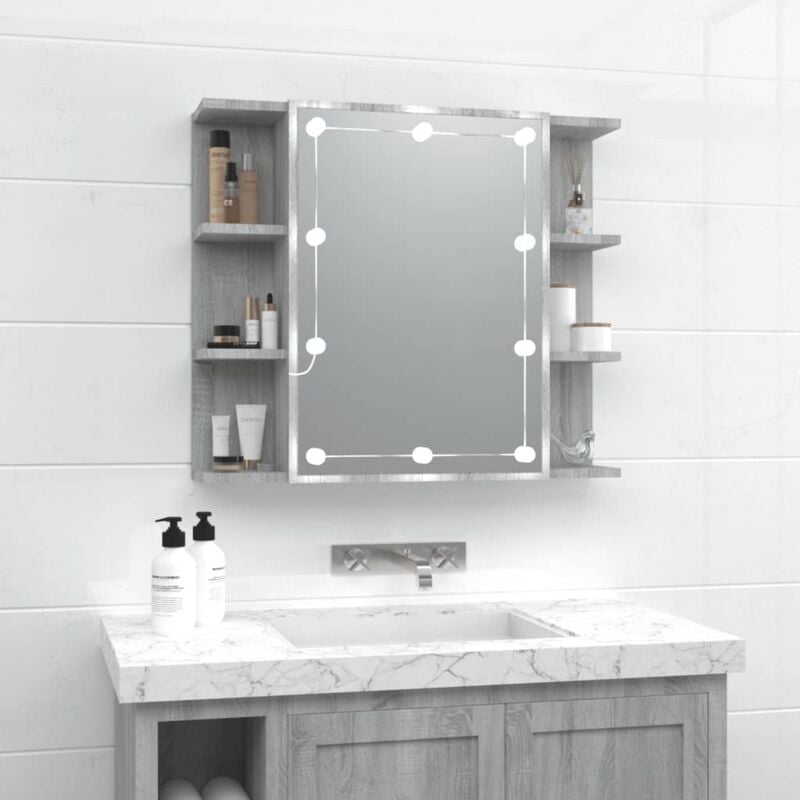 Armoire à miroir avec led Sonoma gris 70x16,5x60 cm