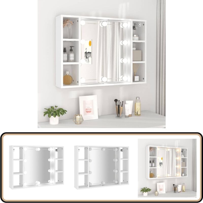 Armoire à miroir avec LED Blanc 76x15x55 cm - Armoire À Miroir - Meuble De Rangement - Miroir LED - Armoire De Salle De Bain - Organisation Maquillage