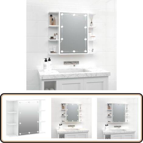Armoire à miroir avec LED Blanc brillant 70x16,5x60 cm - Armoire À Miroir - Meuble Salle De Bain - Éclairage Led - Rangement Cosmétiques - Vanity Table