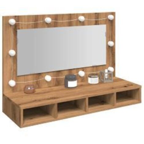 Armoire à miroir avec LED chêne artisanal 90x31,5x62