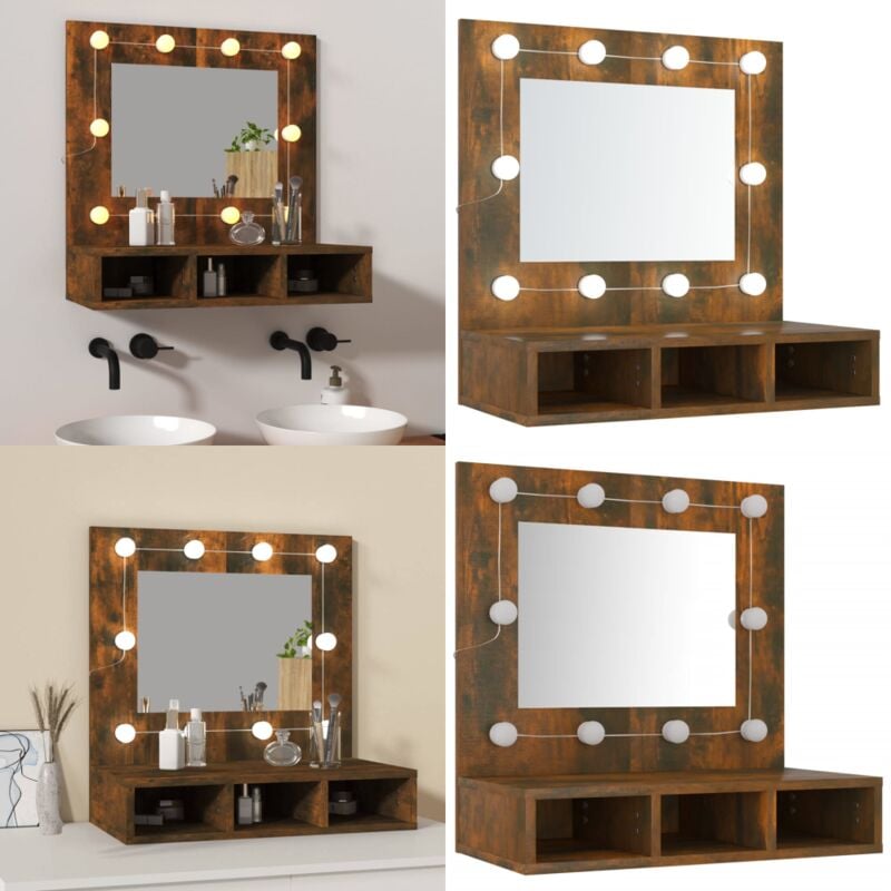 Armoire à miroir avec led Chêne fumé 60x31,5x62 cm - Meuble De Salle De Bain - Meuble Lavabo - Armoire Miroir - Miroir Led - Éclairage Led - Home &