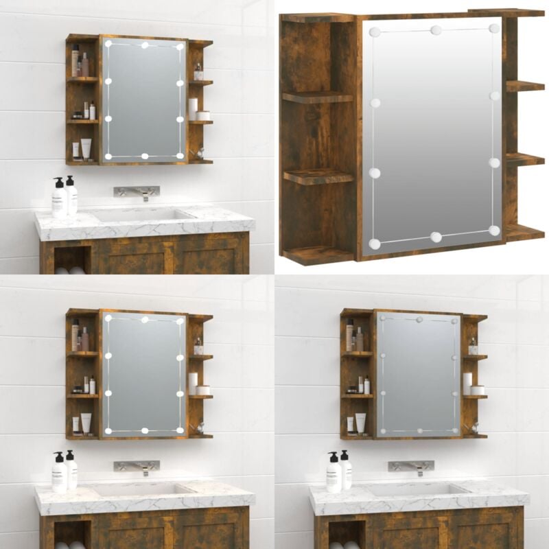 Vidaxl - Armoire à miroir avec led Chêne fumé 70x16,5x60 cm - Armoire De Salle De Bain - Meuble Lavabo - Miroir Led - Éclairage Led - Rangement