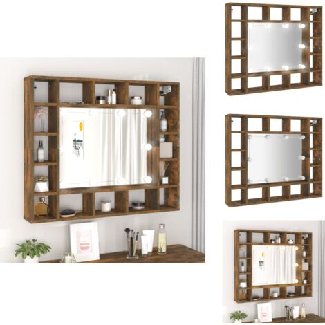 Armoire à miroir avec LED Chêne fumé 91x15x76,5 cm - Meuble De Salle De Bain - Armoire À Miroir - Armoire À Maquillage - Éclairage Led - Meuble Design