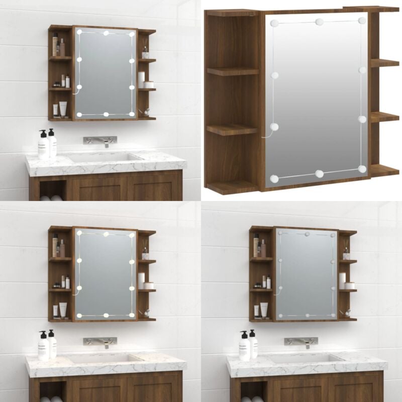 Armoire à miroir avec LED Chêne marron 70x16,5x60 cm - Armoire À Miroir - Meuble Salle De Bain - Éclairage Led - Rangement Maquillage - Miroir