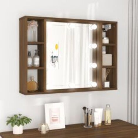 Armoire à miroir avec LED Chêne marron 76x15x55