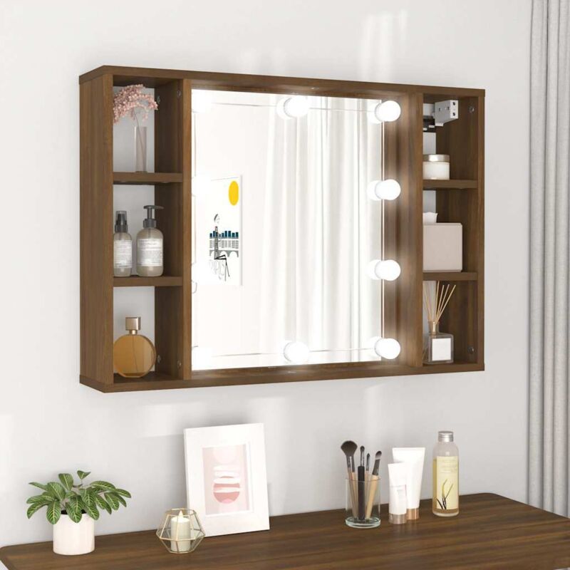 Armoire à miroir avec led Chêne marron 76x15x55 cm
