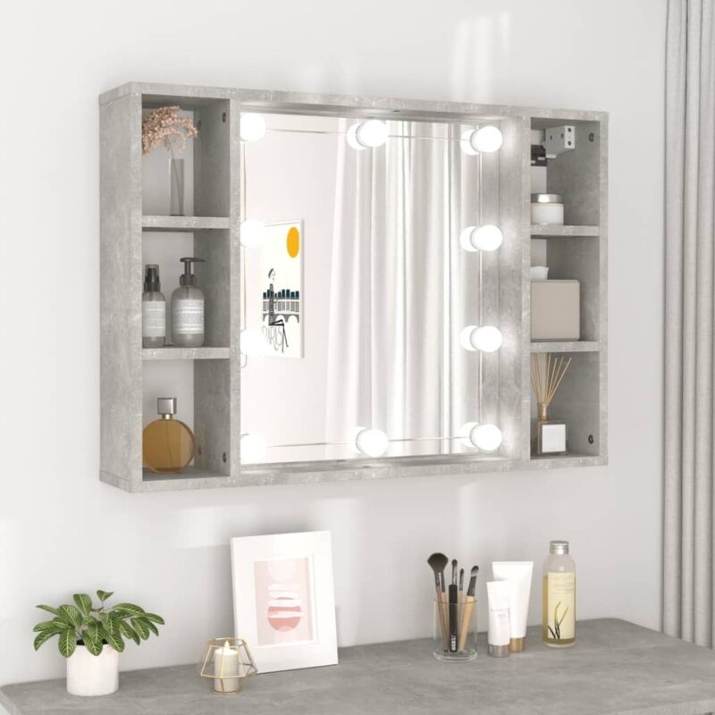 Armoire à miroir avec led Gris béton 76x15x55 cm