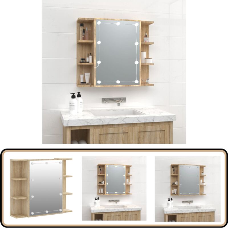 Vidaxl - Armoire à miroir avec led Chêne sonoma 70x16,5x60 cm - Armoire à Miroir - Meuble Salle De Bain - Éclairage Led - Rangement Cosmétiques