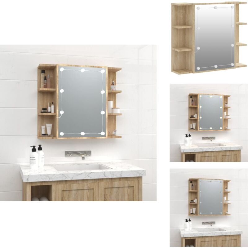 Vidaxl - Armoire à miroir avec led Chêne sonoma 70x16,5x60 cm - Armoire à Miroir - Meuble Salle De Bain - Éclairage Led - Rangement Cosmétiques