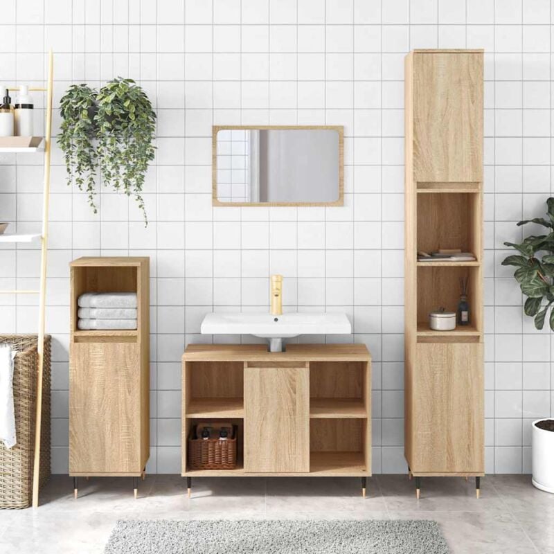 Jinlefu - Armoire salle de bain chêne sonoma 80x33x60cm bois d'ingénierie