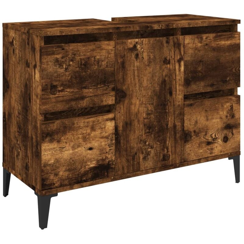 Jinlefu - Meuble d'évier chêne fumé 80x33x60 cm bois d'ingénierie vidaXL