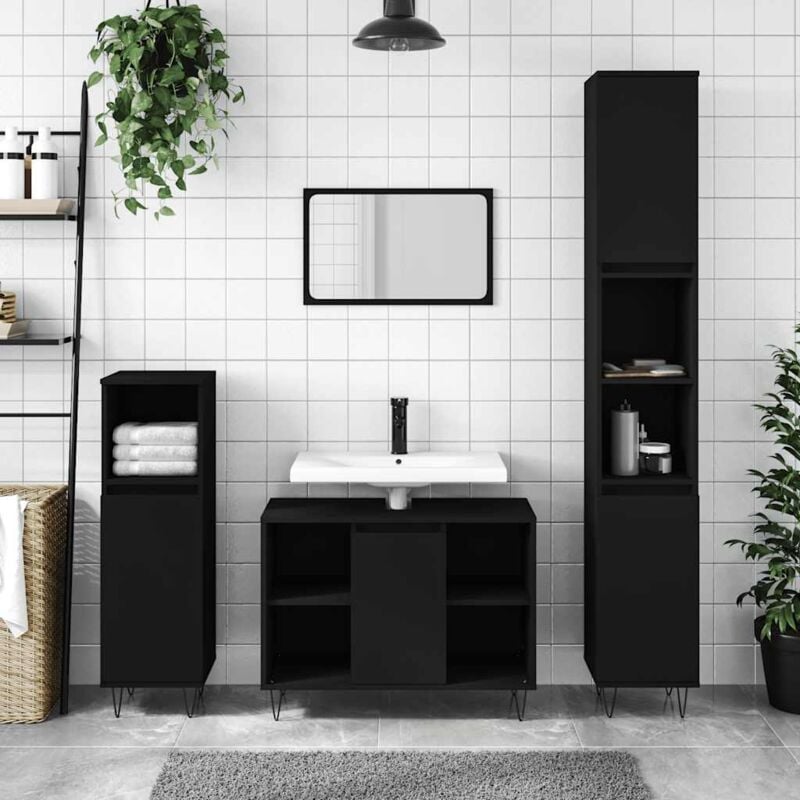 Jinlefu - Armoire de salle de bain noir 80x33x60 cm bois d'ingénierie vidaXL