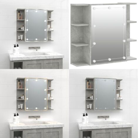 Armoire à miroir avec LED Gris béton 70x16,5x60 cm - Armoire À Miroir - Meuble Salle De Bain - Éclairage Led - Rangement Cosmétiques - Miroir Lumineux - Home & Living