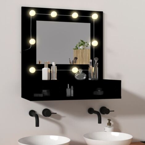 Armoire à miroir avec LED, Meuble de salle de bain noir 60x31,5x62 cm WFE821461 DESIGN IN