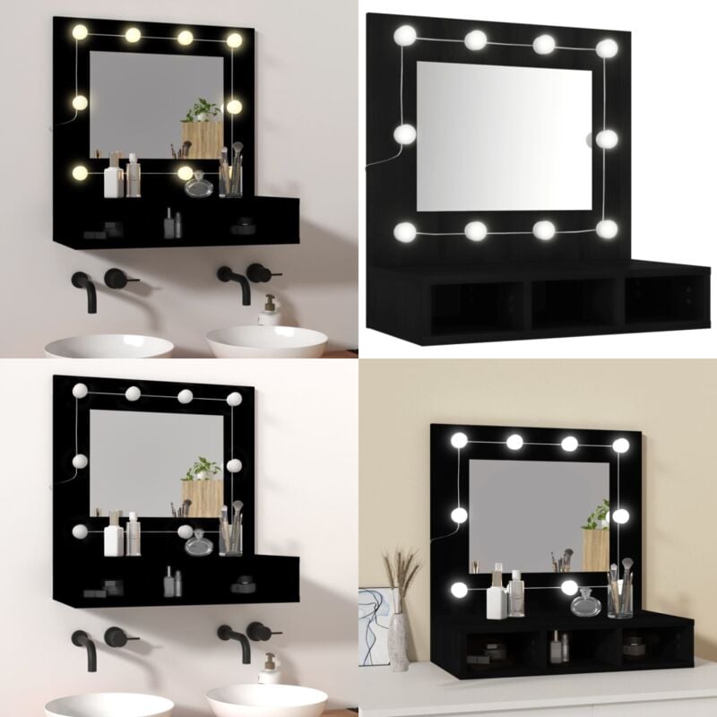 Armoire à miroir avec led noir 60x31,5x62 cm - Meuble De Salle De Bain - Armoire à Miroir - Meuble Lavabo - Miroir Led - Éclairage Led - Home & Living