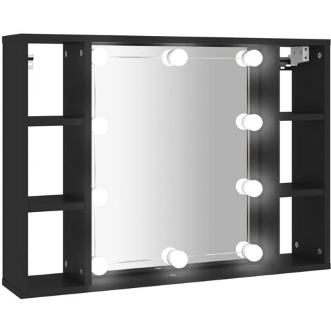 Armoire à miroir avec LED noir 76x15x55