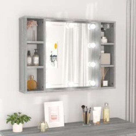 Armoire à miroir avec LED Sonoma gris 76x15x55
