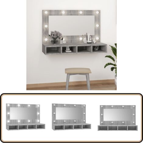 Armoire à miroir avec LED Sonoma gris 90x31,5x62 cm - Meuble De Salle De Bain - Armoire À Miroir - Meuble Lavabo - Éclairage Led - Rangement Cosmétique