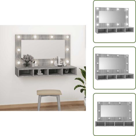 Armoire à miroir avec LED Sonoma gris 90x31,5x62 cm - Meuble De Salle De Bain - Armoire À Miroir - Meuble Lavabo - Éclairage Led - Rangement Cosmétique