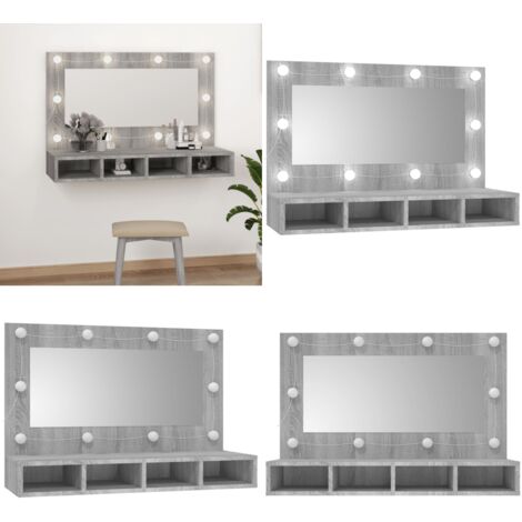 Armoire à miroir avec LED Sonoma gris 90x31,5x62 cm - Meuble De Salle De Bain - Armoire À Miroir - Meuble Lavabo - Éclairage Led - Rangement Cosmétique - Home & Living