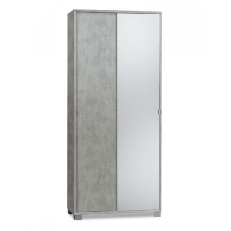 Armoire à miroir coulissante à 2 portes, 82 cm (L) x 41 cm (P) x 190 cm (H), finition béton, avec miroir – Sarmog