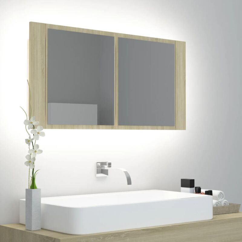 Vidaxl - Armoire à miroir à led de bain Chêne sonoma 90x12x45 Acrylique